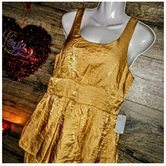 Love 21 Dress Size S Peplum Ruffle Gold NWT - Picture 8 of 10